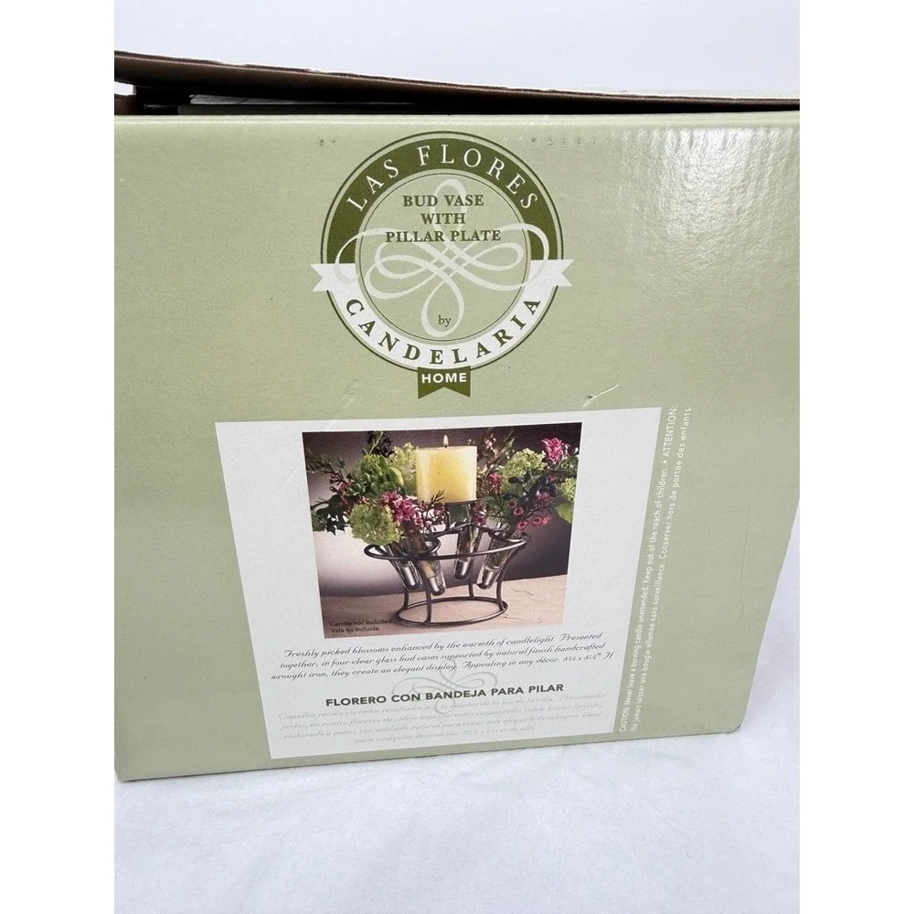 Bud Vase Pillar Plate Candelaria Home Las Flores Wrought Iron Centerpiece Decor